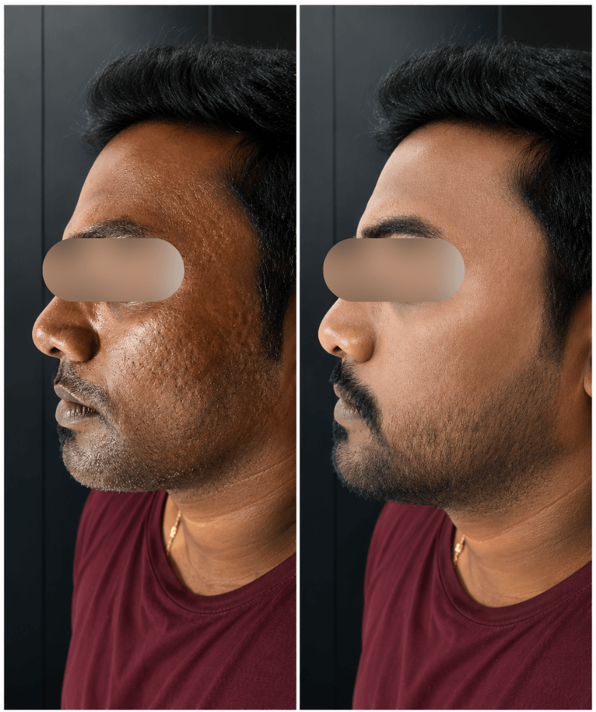 Before and after acne scar treatment side profile result